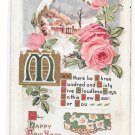Happy New Year Wishes Greetings Embossed Roses Snow Cabin Gold Gilding Vintage Postcard