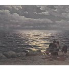 Kalmikow Russian Painter Mondnacht Moonlit Night Sea Couple Beach TSN Serie 1420 Postcard