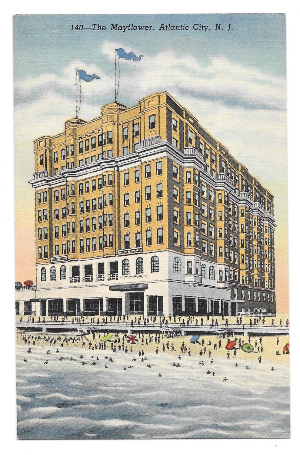 Atlantic City NJ The Mayflower Hotel and Beach Vntg Curteich Linen Postcard