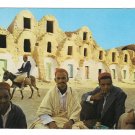 Tunisia Medenine Berber Men in front of Ghorfas Storage Building Donkey 4X6 Postcard