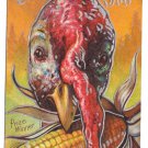 Thanksgiving Turkey Prize Winner Ear of Corn Embossed Silver Outlines Vintage Postcard