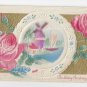 Birthday Greetings Heavyily Embossed Air Brushed Gilt Postcard Roses Windmill Double Back Postcard