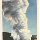 WY Yellowstone National Park Old Faithful Geyser at Sunrise Haynes Linen Postcard
