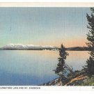 WY Yellowstone National Park Lake and Mt Sheridan Vintage Haynes Linen Postcard Used 1938