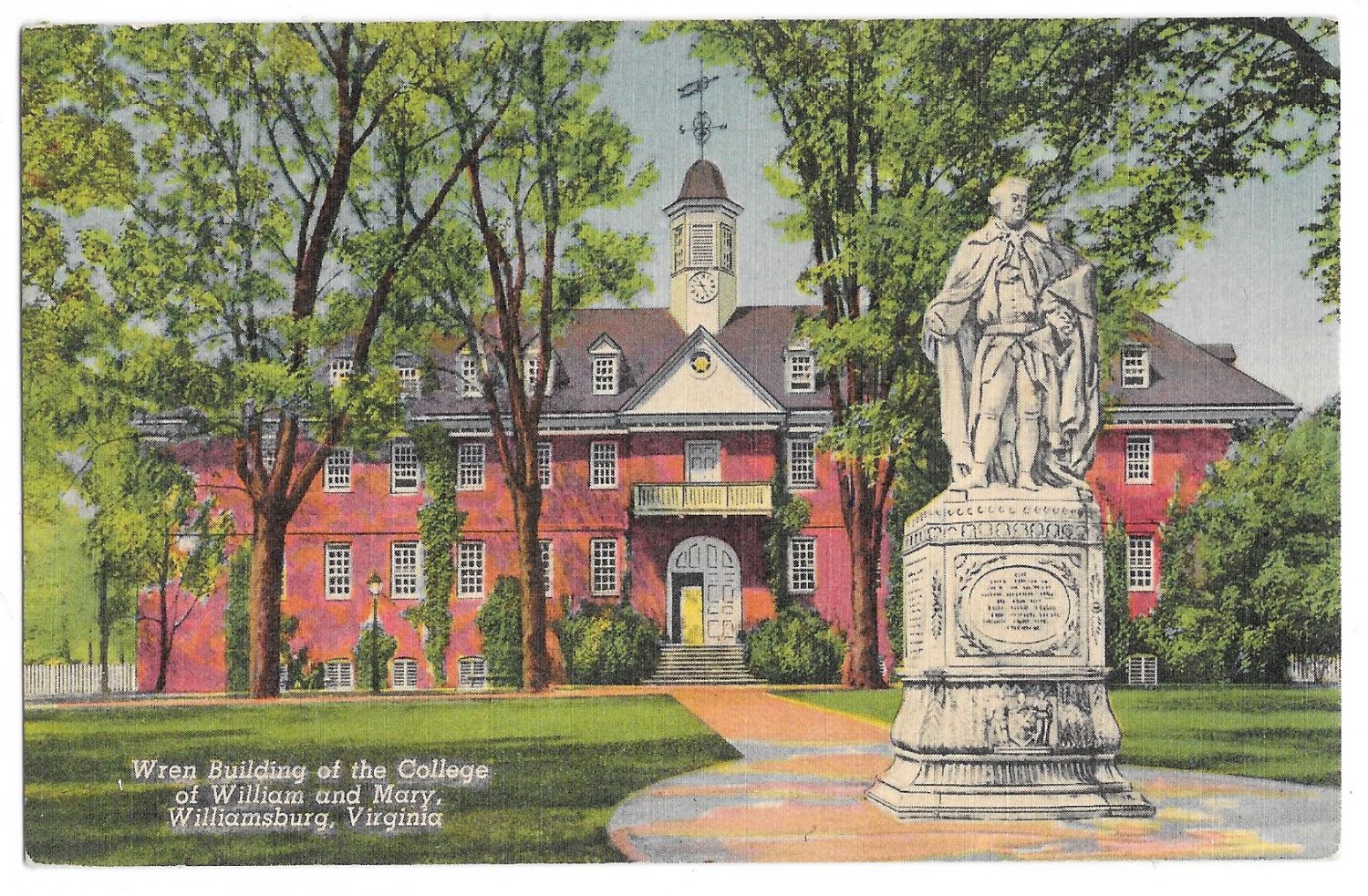 Williamsburg VA Wren Building College of William and Mary Curteich Vntg Linen Postcard