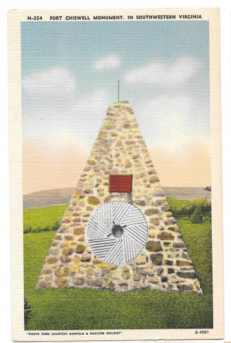 Fort Chiswell Monument Braddocks War Virginia Vntg Linen Asheville Postcard Co