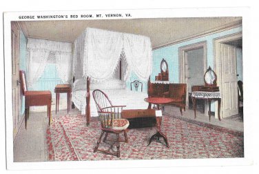 VA Mount Vernon George Washington's Bed Room Tichnor Vtg Postcard Virginia