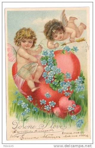 Cupid Cherubs Hearts Forget me Nots Valentine Day Embossed UND Postcard 1907