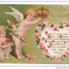 Valentine Cupid Cherub Crown of Hearts 1910 Embossed Vintage Postcard