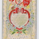 Valentine Cupid Cherub Embossed Silver Forget me nots Red Bow Hearts Vntg Postcard