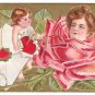 Valentine Postcard Cupid Pretty Lady Rose Flower Face
