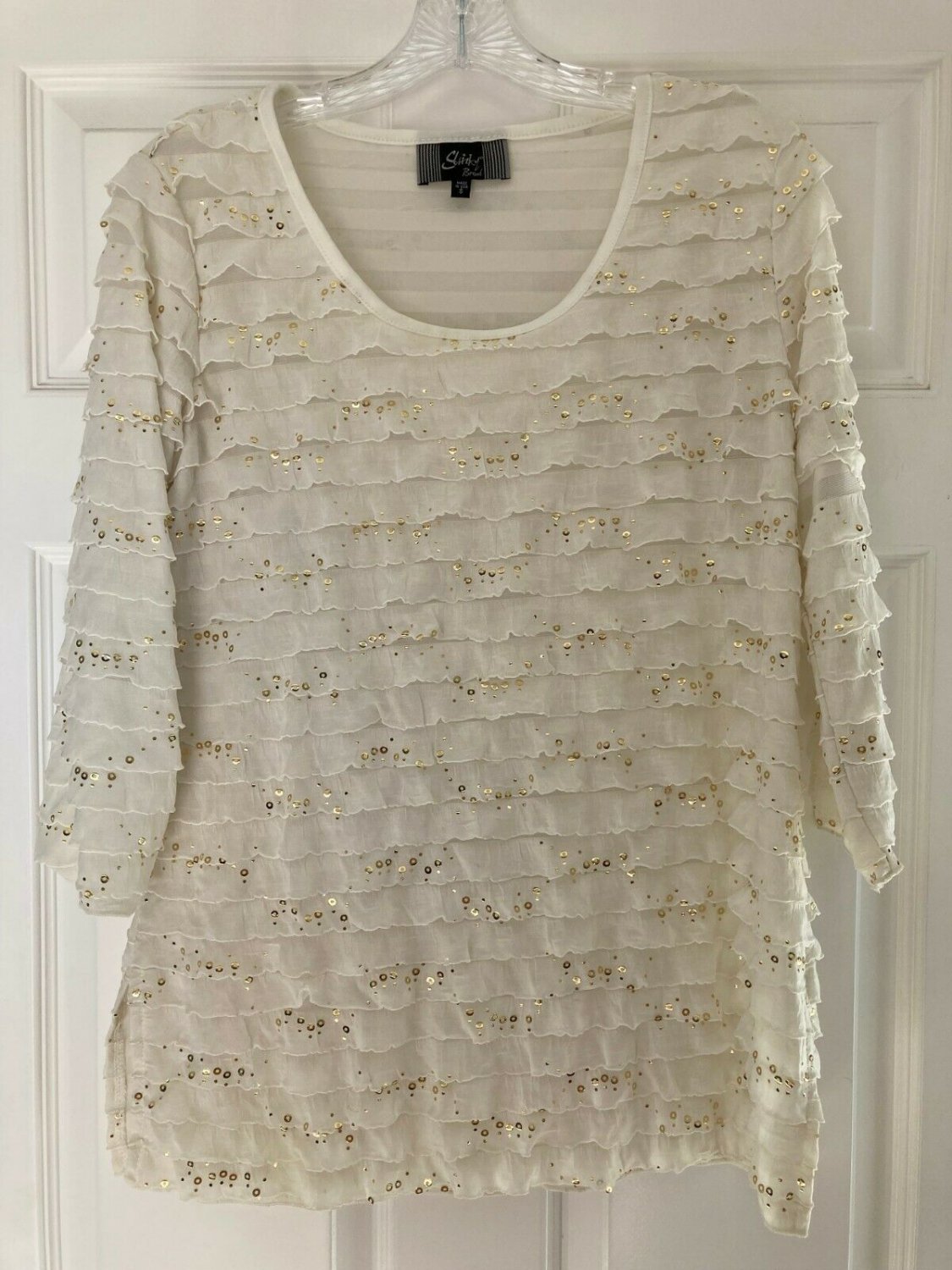 Women's Slinky White Sequin Top Shirt Size Small