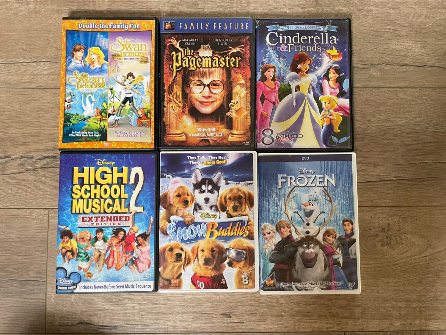 Children's Dvd Lot Of 6 Movies Frozen Pagemaster Snow Buddies Swan Princess