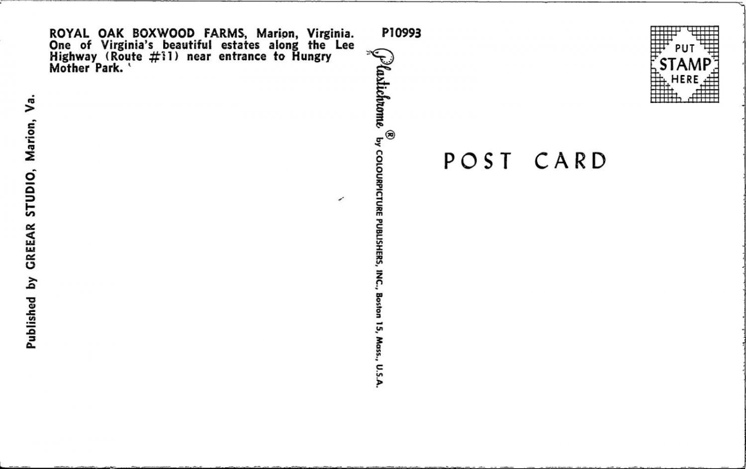 Royal Oak Boxwood Farms Marion Virginia Postcard