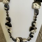 Black White Polished Stone Beaded Necklace Chunky Abstract Modern Statement Black White Polished Stone Beaded Necklace Chunky Abstract Modern Statement