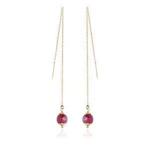 GOLDFILLED RUBY  LONG CHAIN EARRINGS