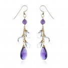 GOLD-FILLED AMETHYST & CLEAR QUARTZ LONG DROP  EARRINGS