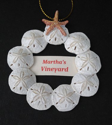 Sand Dollar Wreath with Martha's Vineyard Banner Ornament BRAND NEW Free Shipping