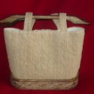 Handcrafted Double Handled Abaca + Wood Tote Bag Handbag (Indonesia) - New