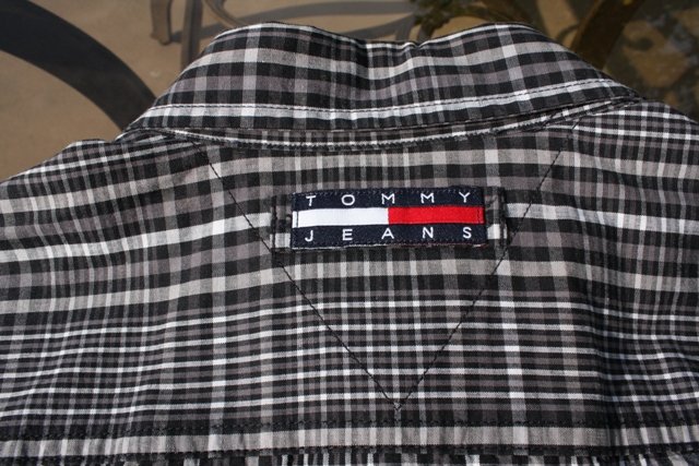 Tommy Hilfiger, Black Plaid Button Up Dress Shirt, Small