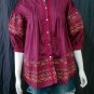 PURPLE FLUFF SLEEVES BOHO FLORAL EMBROIDERY COTTON TOP