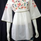 White BABYDOLL BOHO FLARED SLEEVE FLORAL EMBROIDERY TOP