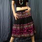 Black Gypsy Boho Tiered Pink Embroidery Sequins Drawstring Skirt