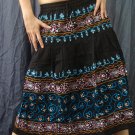 Black Gypsy Boho Tiered Blue Embroidery Sequins Drawstring Skirt
