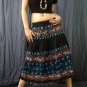 Black Gypsy Boho Tiered Blue Embroidery Sequins Drawstring Skirt