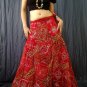 Red Viscose Gypsy Bohemian Ethnic Patchwork Sequins Wraparound Long Skirt
