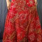 Red Viscose Gypsy Bohemian Ethnic Patchwork Sequins Wraparound Long Skirt
