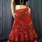 Red Viscose Gypsy Bohemian Ethnic Patchwork Sequins Drawstring Skirt