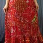Red Viscose Gypsy Bohemian Ethnic Patchwork Sequins Drawstring Skirt