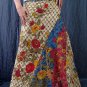 Handsewn beads! Beige Batik Boho Ethnic Floral Print Cotton Drawstring Long Skirt