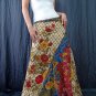 Handsewn beads! Beige Batik Boho Ethnic Floral Print Cotton Drawstring Long Skirt