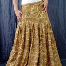 Handsewn beads! Light Brown Gypsy Boho Ethnic Floral Print Cotton Drawstring Long Skirt