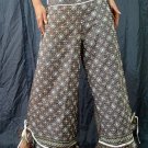 Dark Blue Ethnic Boho Beaded Wide-legged Drawstring Long Pants