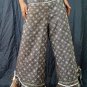 Dark Blue Ethnic Boho Beaded Wide-legged Drawstring Long Pants