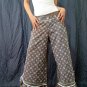 Dark Blue Ethnic Boho Beaded Wide-legged Drawstring Long Pants