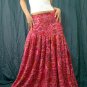 Handsewn beads! Pink Gypsy Boho Ethnic Floral Print Cotton Drawstring Long Skirt
