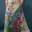 Handsewn beads! Beige Batik Foho Ethnic Floral Print Cotton Drawstring Long Skirt
