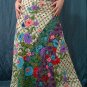 Handsewn beads! Beige Batik Foho Ethnic Floral Print Cotton Drawstring Long Skirt