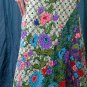 Handsewn beads! Beige Batik Foho Ethnic Floral Print Cotton Drawstring Long Skirt