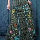 Green Gypsy Foho Ethnic Floral Handsewn Beads Sequins Cotton Drawstring Long Skirt