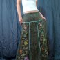Green Gypsy Foho Ethnic Floral Handsewn Beads Sequins Cotton Drawstring Long Skirt