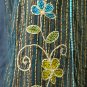 Green Gypsy Foho Ethnic Floral Handsewn Beads Sequins Cotton Drawstring Long Skirt