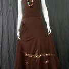 BROWN GYPSY FOHO PEACH FLORAL SMOCKED MAXI HALTER DRESS