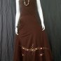 BROWN GYPSY FOHO PEACH FLORAL SMOCKED MAXI HALTER DRESS