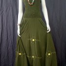 DARK GREEN GYPSY FOHO YELLOW FLORAL SMOCKED MAXI HALTER DRESS