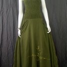 DARK GREEN GYPSY FOHO GREEN FLORAL SMOCKED MAXI HALTER DRESS